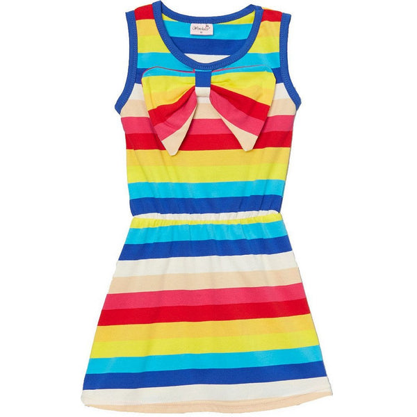 Little Girls Multi Color Rainbow Stripes Bow Polo Dress 24M-8 - SophiasStyle.com