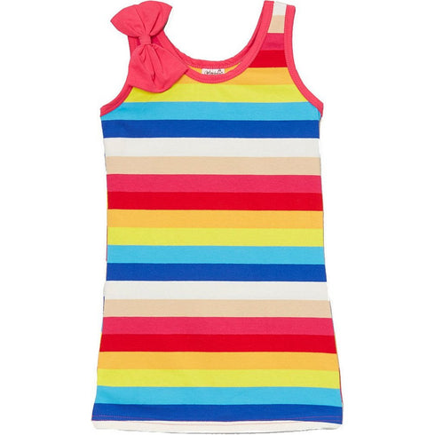 Little Girls Multi Color Rainbow Striped Bow Sleeveless Dress 24M-8 - SophiasStyle.com