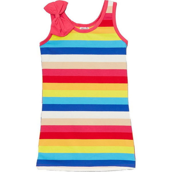 Little Girls Multi Color Rainbow Striped Bow Sleeveless Dress 24M-8 - SophiasStyle.com