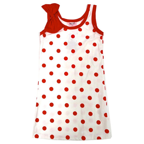 Little Girls Red Polka Dots Bow Sleeveless Dress 24M-8 - SophiasStyle.com