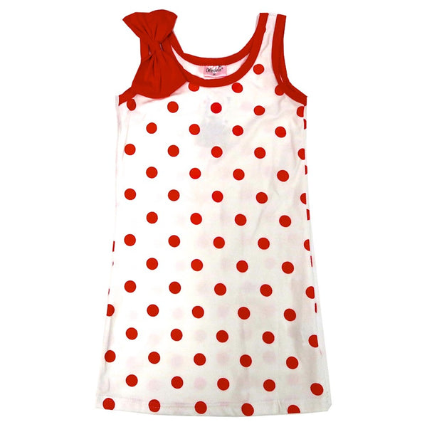 Little Girls Red Polka Dots Bow Sleeveless Dress 24M-8 - SophiasStyle.com