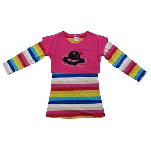 Little Girls Multi Color Rainbow Stripes Long Sleeves Dress 24M-8 - SophiasStyle.com