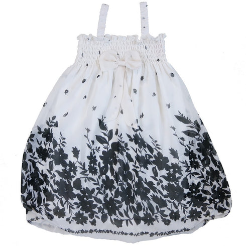 Little Girls Black White Leaves Chiffon Baby Doll Dress 24M-8 - SophiasStyle.com