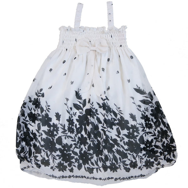 Little Girls Black White Leaves Chiffon Baby Doll Dress 24M-8 - SophiasStyle.com