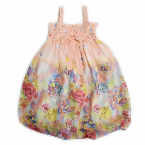 Little Girls Coral Rose Strap Bow Floral Chiffon Baby Doll Dress 24M-8 - SophiasStyle.com