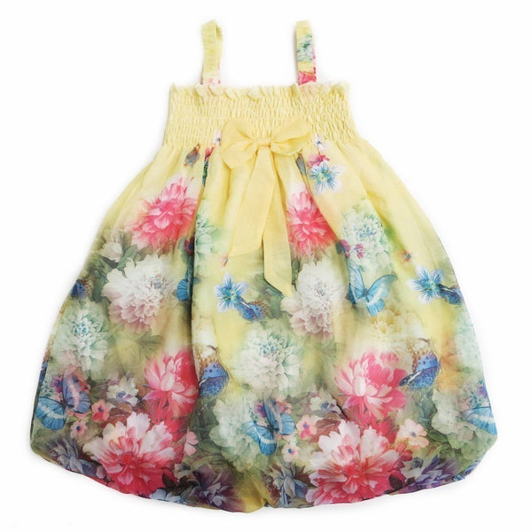 Little Girls Yellow Peony Butterfly Chiffon Baby Doll Dress 24M-8 - SophiasStyle.com