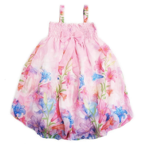 Little Girls Pink Lily Straps Bow Chiffon Baby Doll Dress 24M-8 - SophiasStyle.com