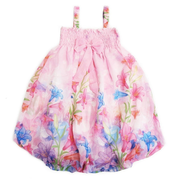 Little Girls Pink Lily Straps Bow Chiffon Baby Doll Dress 24M-8 - SophiasStyle.com