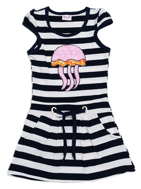 Girls Navy Pink Sequin Jellyfish Polo Stripes Dress 9M-8 - SophiasStyle.com