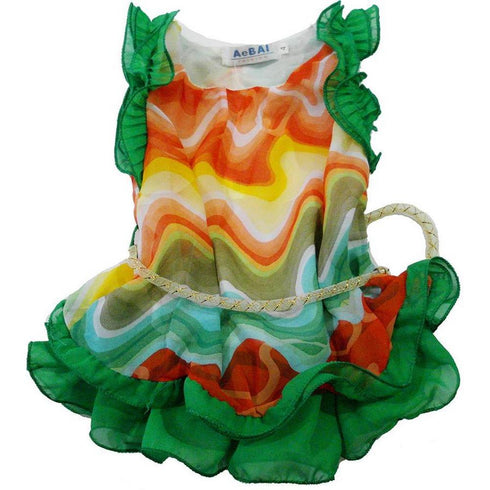 Little Girls Green Colorful Wave Chiffon Dress 24M-6 - SophiasStyle.com