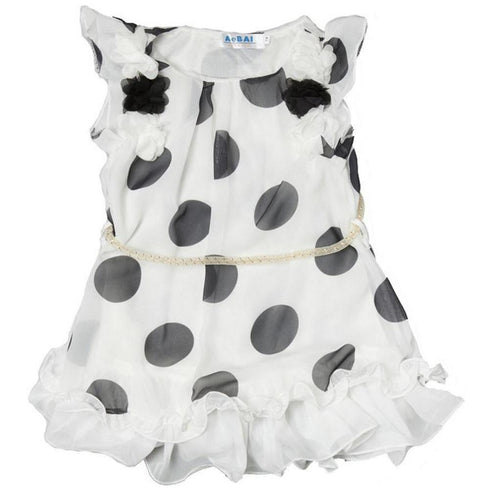 Little Girls White Black Dots Ruffles Chiffon Dress 24M-6 - SophiasStyle.com