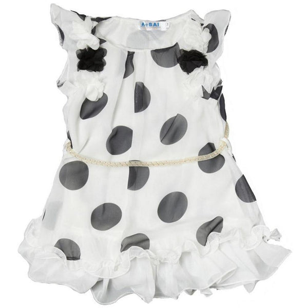 Little Girls White Black Dots Ruffles Chiffon Dress 24M-6 - SophiasStyle.com