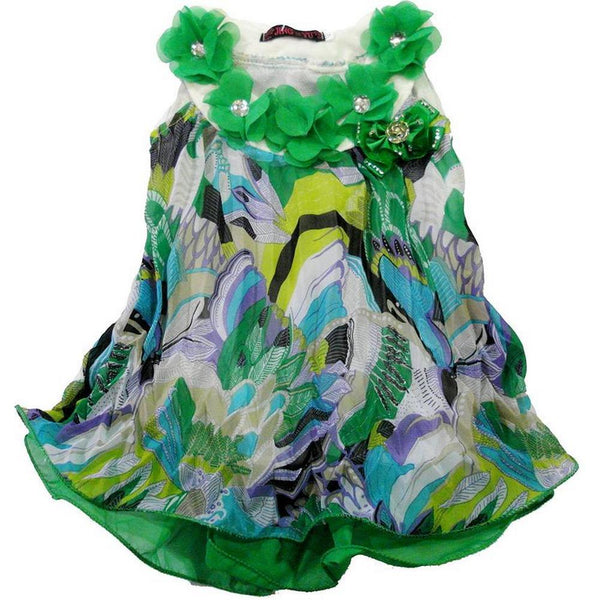 Little Girls Green Colorful Crinkling Chiffon Swing Dress 24M-6 - SophiasStyle.com