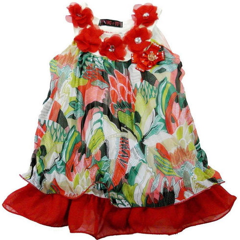 Little Girls Red Colorful Crinkling Chiffon Swing Dress 24M-6 - SophiasStyle.com