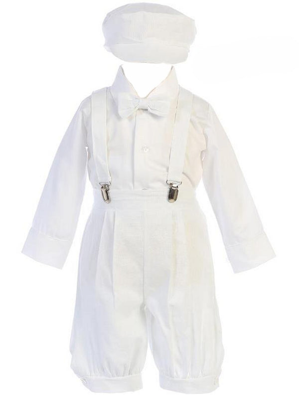 Lito Baby Boys White Suspender Knickers Hat Shirt Bow 5 Pc Set 0-24M - SophiasStyle.com