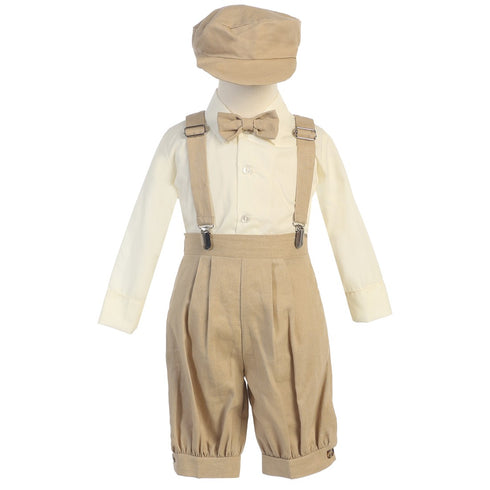 Lito Baby Boys Khaki Suspenders Short Pants Hat Easter Outfit Set 3-24M - SophiasStyle.com