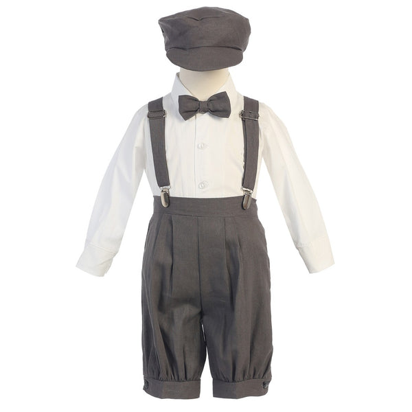 Lito Little Boys Charcoal Suspenders Short Pants Hat Easter Outfit Set 2-4T - SophiasStyle.com