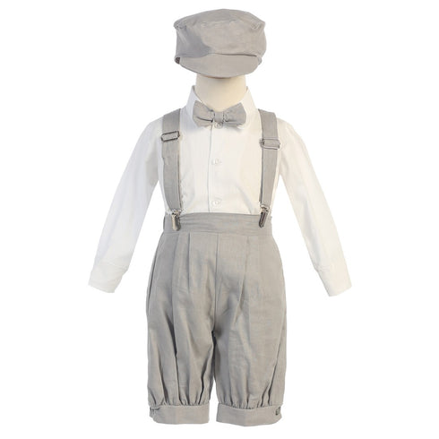 Lito Little Boys Light Gray Suspenders Short Pants Hat Easter Outfit Set 2-4T - SophiasStyle.com
