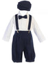 Lito Baby Boys Navy Suspender Knickers Hat Shirt Bow 5 Pc Set 0-24M - SophiasStyle.com