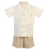 Lito Baby Boys Khaki White Poly Cotton Shirt Rayon Linen Shorts Set 3-24M - SophiasStyle.com