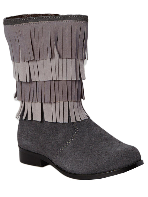 Lamour Girls Grey Sierra Fringe Fashion Boots 11-2 Kids - SophiasStyle.com