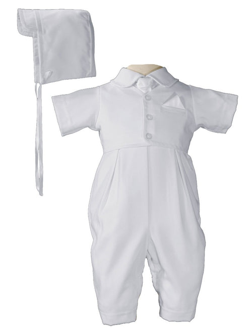 Baby Boys White Vested Gabardine Short Sleeve Christening Outfit NB-24M - SophiasStyle.com