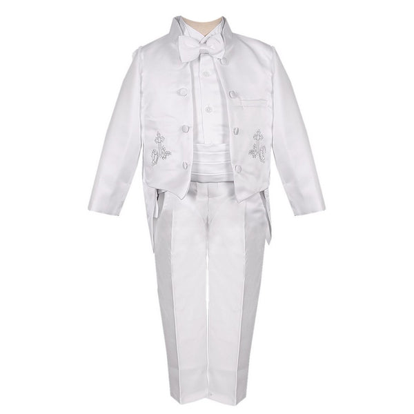 Rafael Collection Little Boys 5 Pc Silver Embroidery Tailed Tuxedo 2-7 - SophiasStyle.com