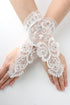 Girls White Clear Bead Lace Mesh Fingerless Communion Flower Girl Gloves - SophiasStyle.com