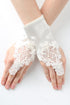 Girls Ivory Pearl Sequin Coiled Lace Satin Communion Flower Girl Gloves - SophiasStyle.com