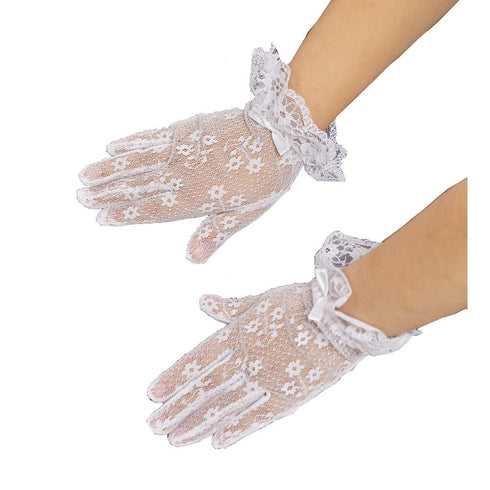 Girls White Lace Bow Accented Communion Flower Girl Gloves (0-3) S-(8-12) L - SophiasStyle.com