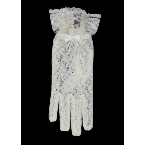 Girls Ivory Lace Bow Accented Communion Flower Girl Gloves (0-3) S-(8-12) L - SophiasStyle.com