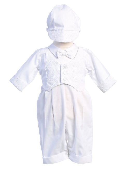 Lito Baby Boys White Embroidered Vest Romper Grayson Christening Outfit 0-18M - SophiasStyle.com
