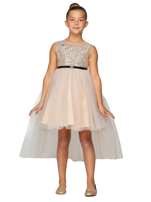 Big Girls Multi Color Sequin Tulle Belt High-Low Junior Bridesmaid Dress 2-12 - SophiasStyle.com