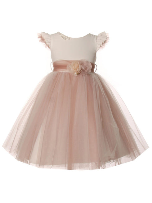 Big Girls Tulle Flower Corsage Ruffled Sleeves Junior Bridesmaid Dress 2-12 - SophiasStyle.com