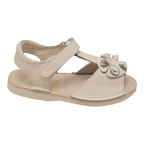 L'Amour Little Girls White Curly Flower Adorned Leather Sandals 5-10 Toddler - SophiasStyle.com