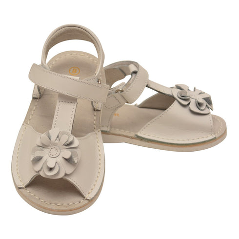 L'Amour Little Girls White Curly Flower Adorned Leather Sandals 11-12 Kids - SophiasStyle.com