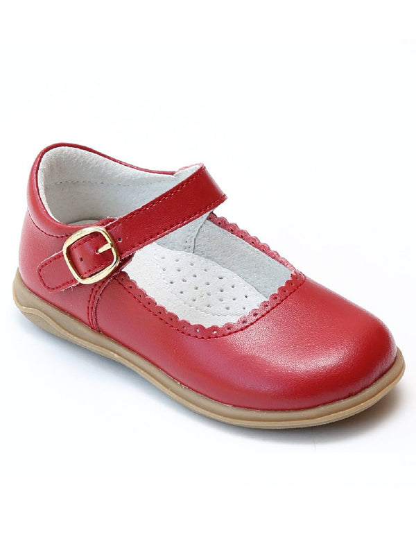 Lamour Girls Red Chloe Classic Scalloped Mary Jane Shoes 4 Baby-10 Toddler - SophiasStyle.com