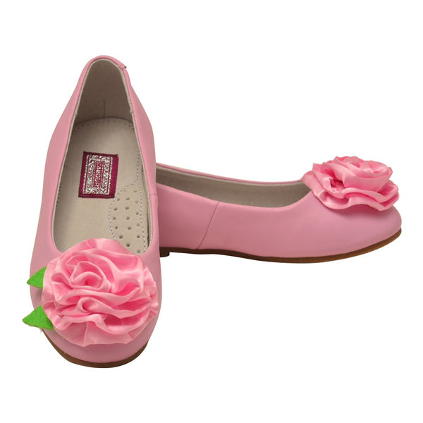 L`Amour Little Girls Pink Special Occasion Rosette Flats 11-4 Kids - SophiasStyle.com