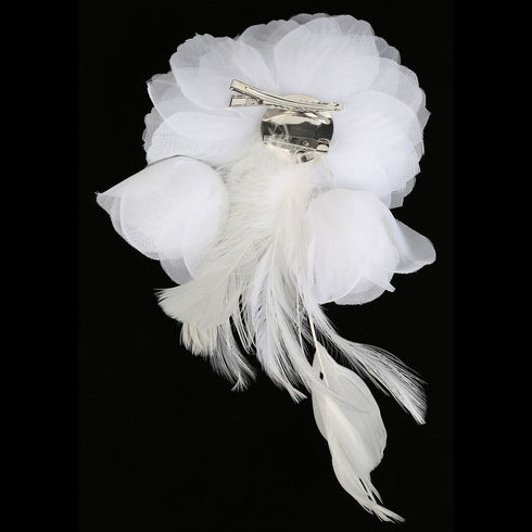 Girls White Feather Flower Bead Rhinestone Communion Flower Girl Headpiece - SophiasStyle.com
