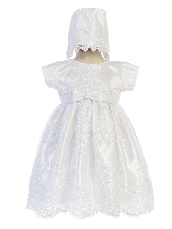 Swea Pea & Lilli Baby Girls White Corded Embroidered Tulle Baptism Dress 0-18M - SophiasStyle.com
