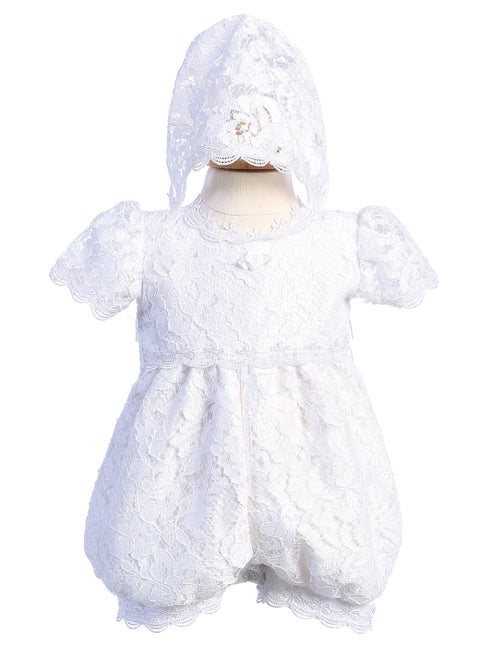 Lito Baby Girls White Lace Bonnet Romper Hazel Christening Easter Set 0-18M - SophiasStyle.com