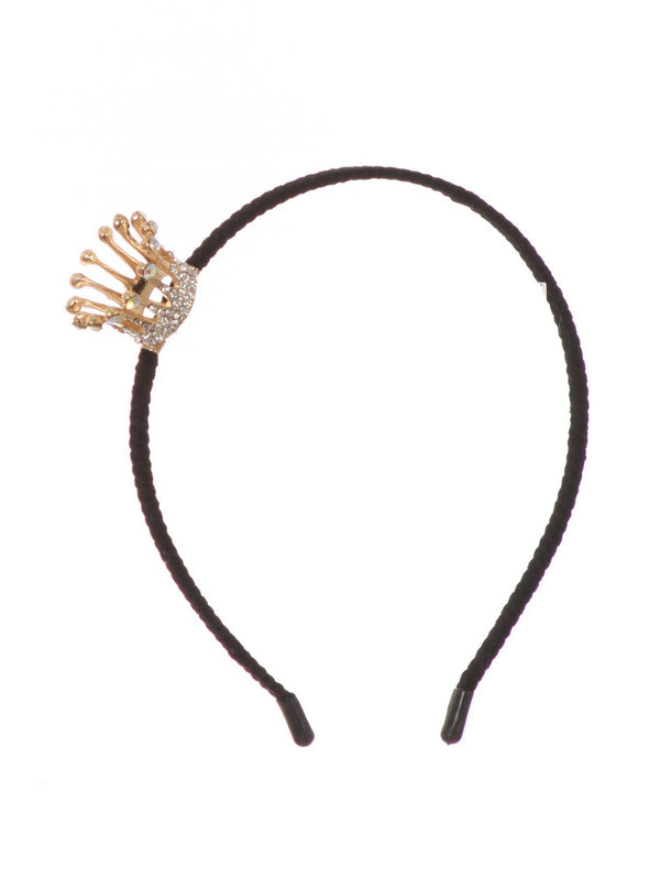 Girls Gold Adjustable Sparkle Rhinestone Crown Velvet Lined Headband - SophiasStyle.com