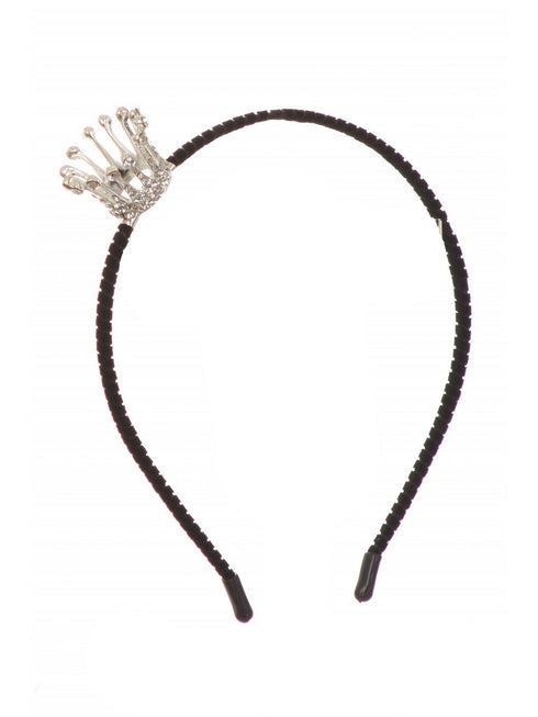 Girls Silver Adjustable Sparkle Rhinestone Crown Velvet Lined Headband - SophiasStyle.com