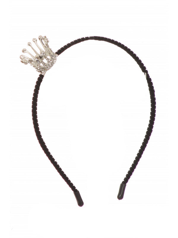 Girls Silver Adjustable Sparkle Rhinestone Crown Velvet Lined Headband - SophiasStyle.com