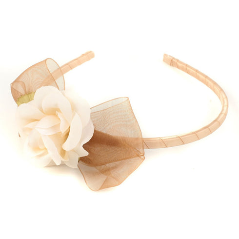Kids Dream Girls Champagne Flower Organza Bow Narrow Headband - SophiasStyle.com