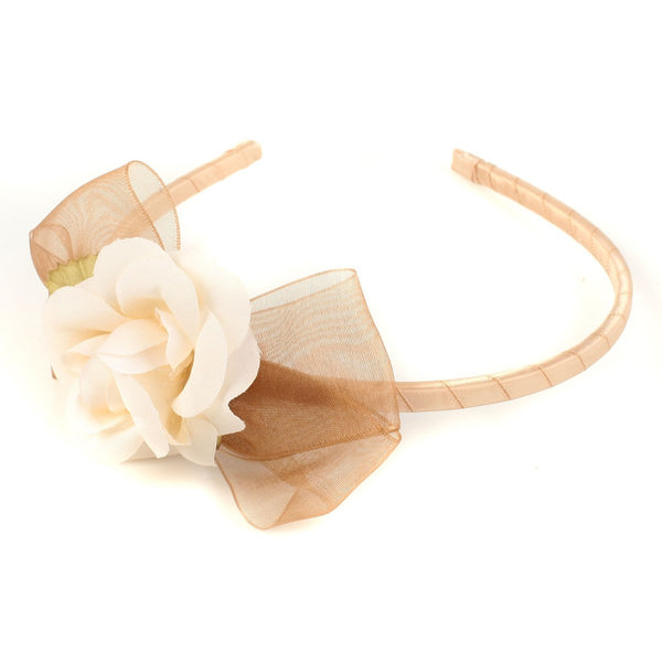Kids Dream Girls Champagne Flower Organza Bow Narrow Headband - SophiasStyle.com
