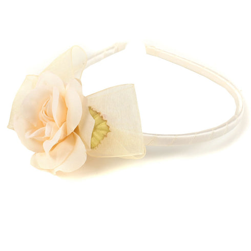 Kids Dream Girls Ivory Flower Organza Bow Narrow Headband - SophiasStyle.com
