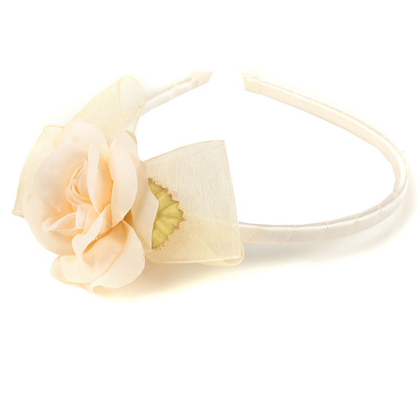 Kids Dream Girls Ivory Flower Organza Bow Narrow Headband - SophiasStyle.com