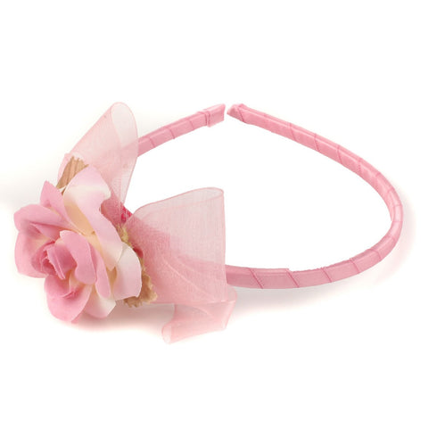 Kids Dream Girls White Flower Organza Bow Narrow Headband - SophiasStyle.com