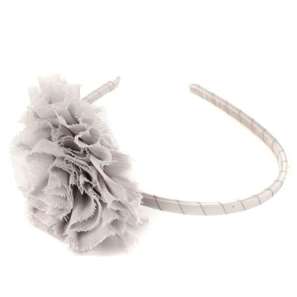 Kids Dream Girls Silver Mesh Large Ruffle Flower Narrow Headband - SophiasStyle.com